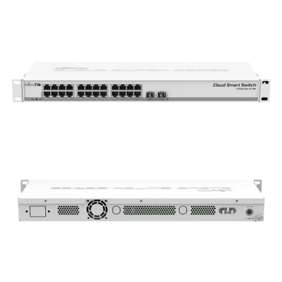 दो SFP+ पोर्ट डेटाकॉम स्विच, SwOS संचालित 24 पोर्ट गिगाबिट ईथरनेट स्विच